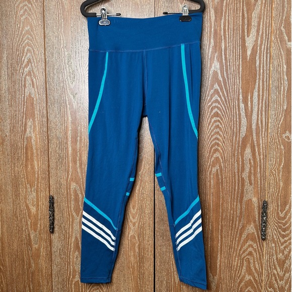 Adidas Womens Size L Blue ClimaLite Training Workout Leggings Outdoor Athletic - Picture 1 of 5